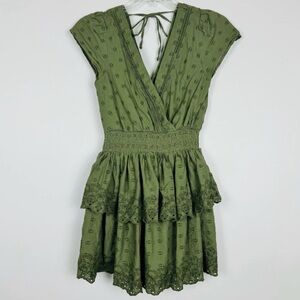 AMERICAN EAGLE OUT FITTERS MINI RUFFLE OLIVE GREEN DRESS